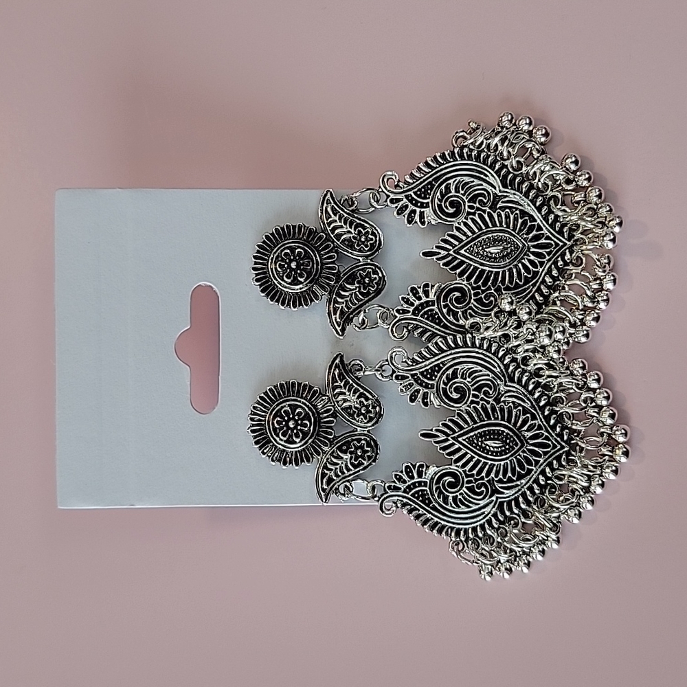 Large Statement Vintage Retro Antique Tibetan Silver Boho Style Dangle Earrings